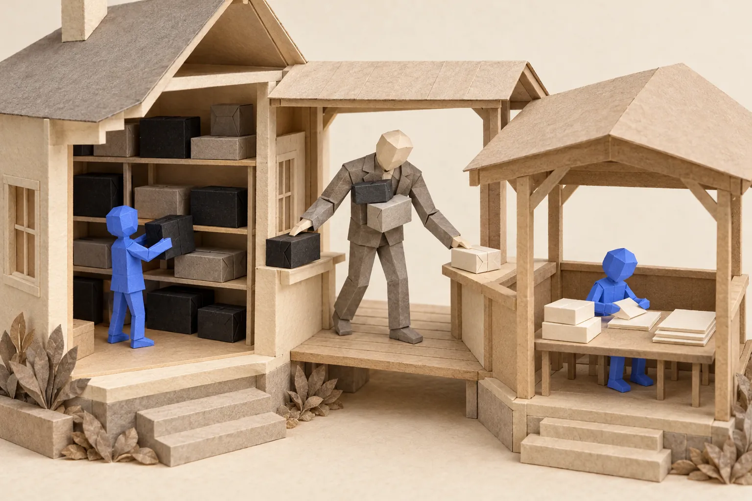 Illustration: paper illustration of two assistants receiving different kinds of information.