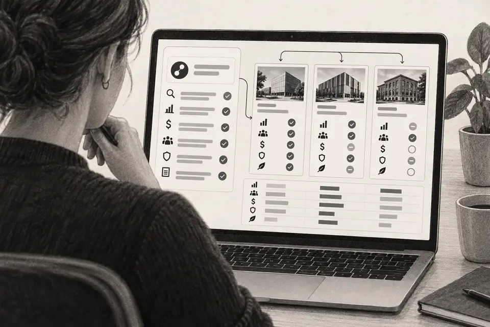 Illustration: a customer reviewing companies investigated by a personal AI assistant
