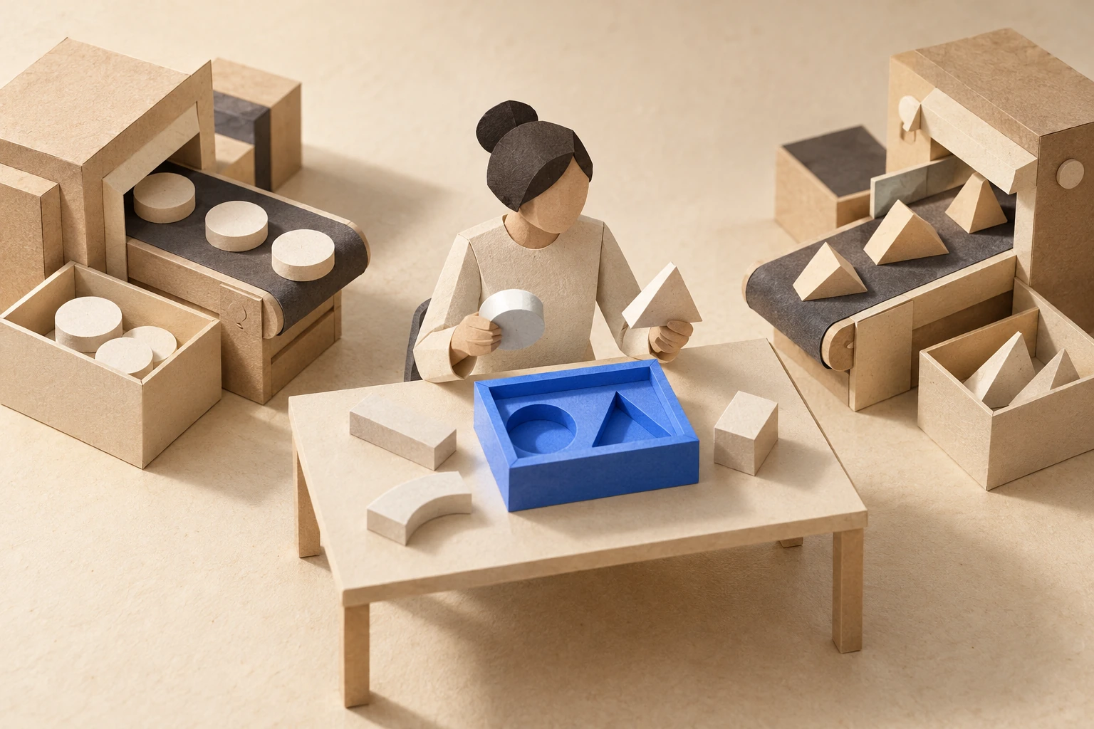 Illustration: a paper figure compares components from two workshops in a blue assembly frame.