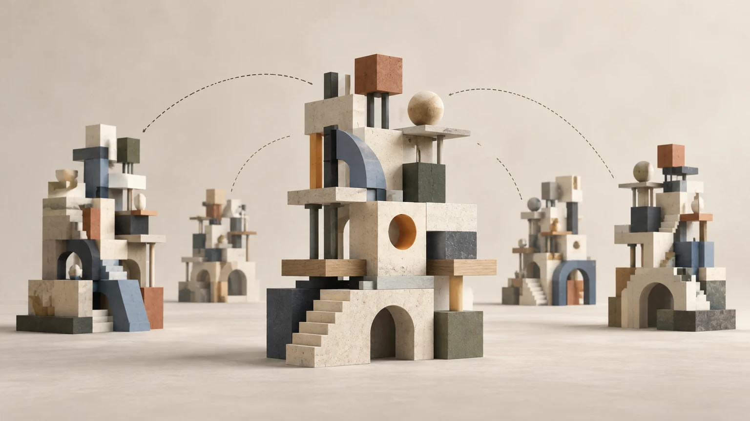 Illustration: conceptual illustration of a modular structure reproduced into several related structures