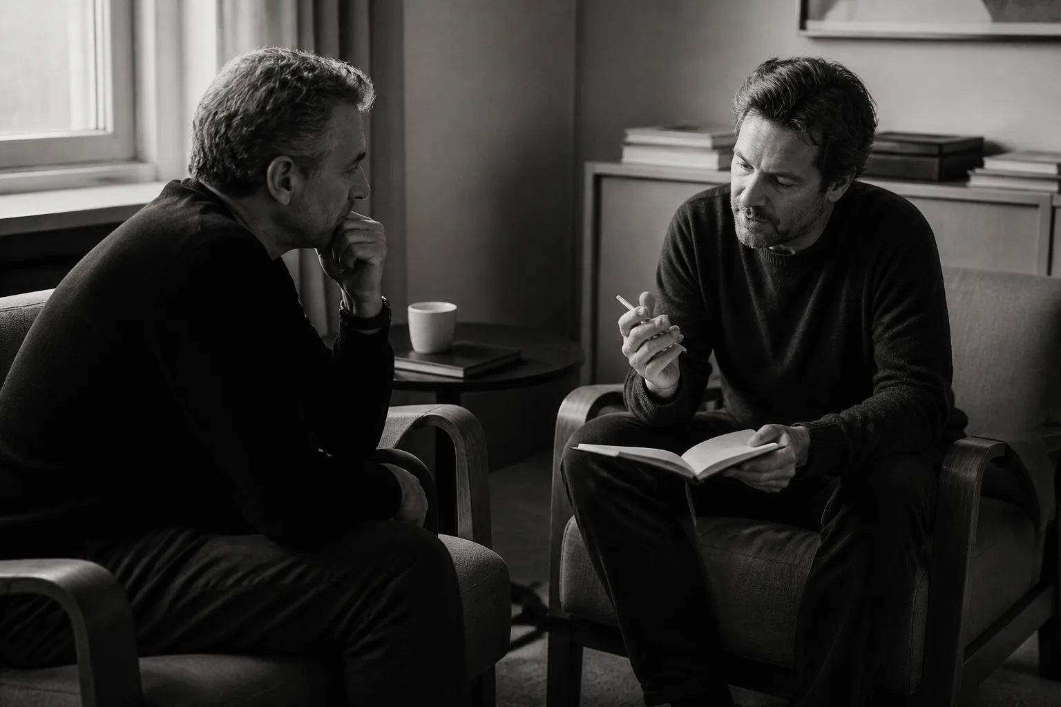 Two Sales Engineering leaders in a focused one-to-one advisory conversation