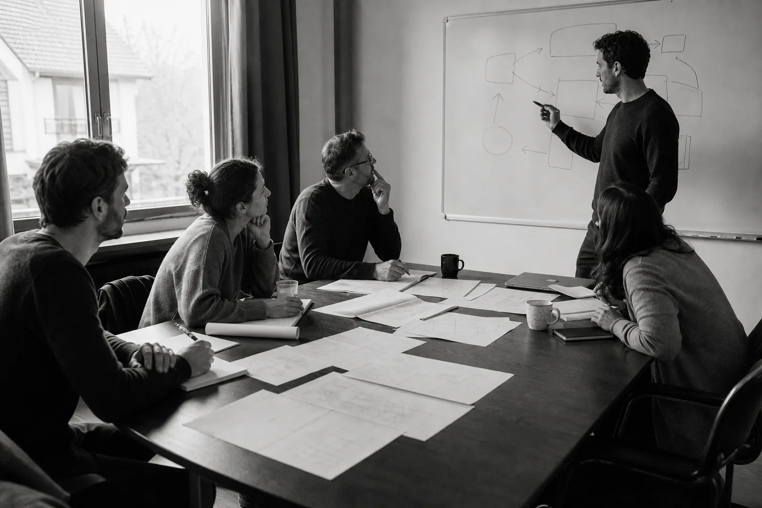 A Sales Engineering team working through a Business Value Alignment training session