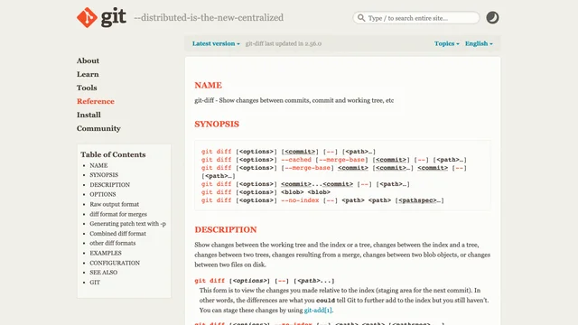 Git diff documentation page.