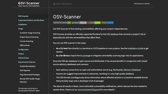 OSV-Scanner documentation page.