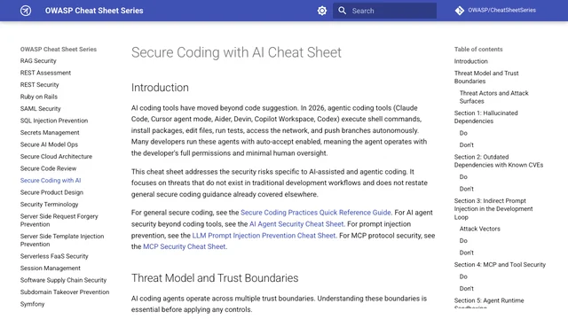 OWASP Secure Coding with AI documentation page.
