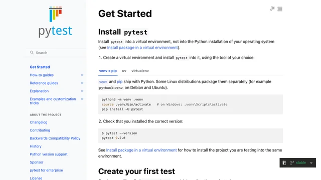 pytest documentation page.