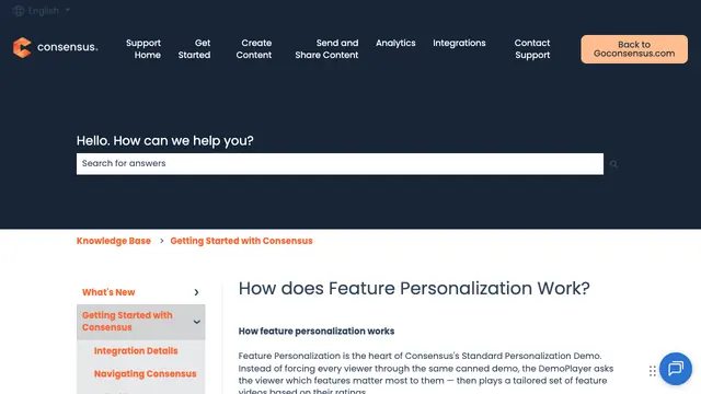 Consensus feature personalization resource for preparing or reviewing a software demo.