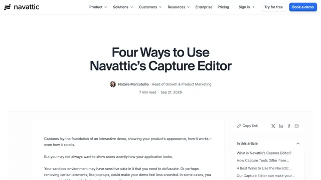 Navattic Capture Editor resource for preparing or reviewing a software demo.