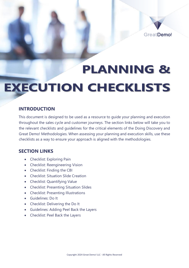 Title page of Great Demo’s Planning and Execution Checklists