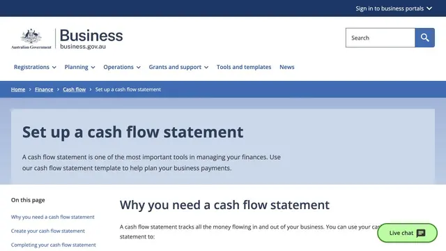 The Business.gov.au cash-flow statement resource page.