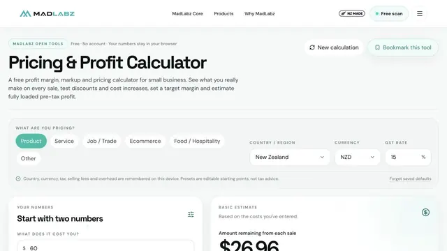 The MadLabz Pricing & Profit Calculator resource page.