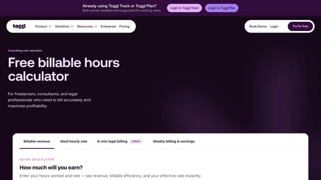 The Toggl Billable Hours Calculator resource page.
