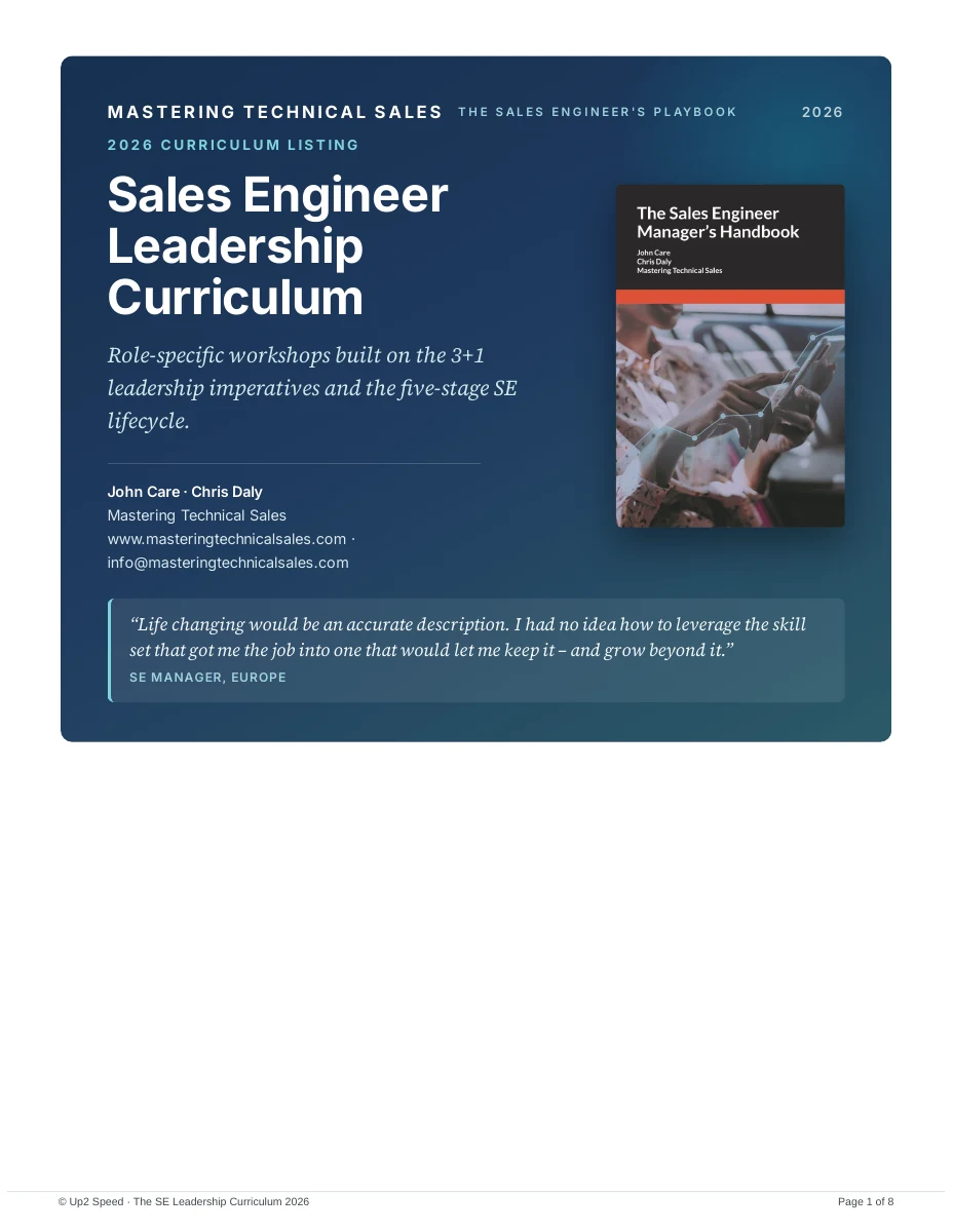First page of the Mastering Technical Sales leadership curriculum.