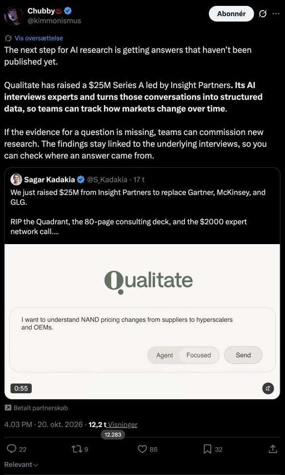 Complete original main X post by Chubby, with all three paragraphs, author, date, paid-partnership label and native quoted-post/video preview.
