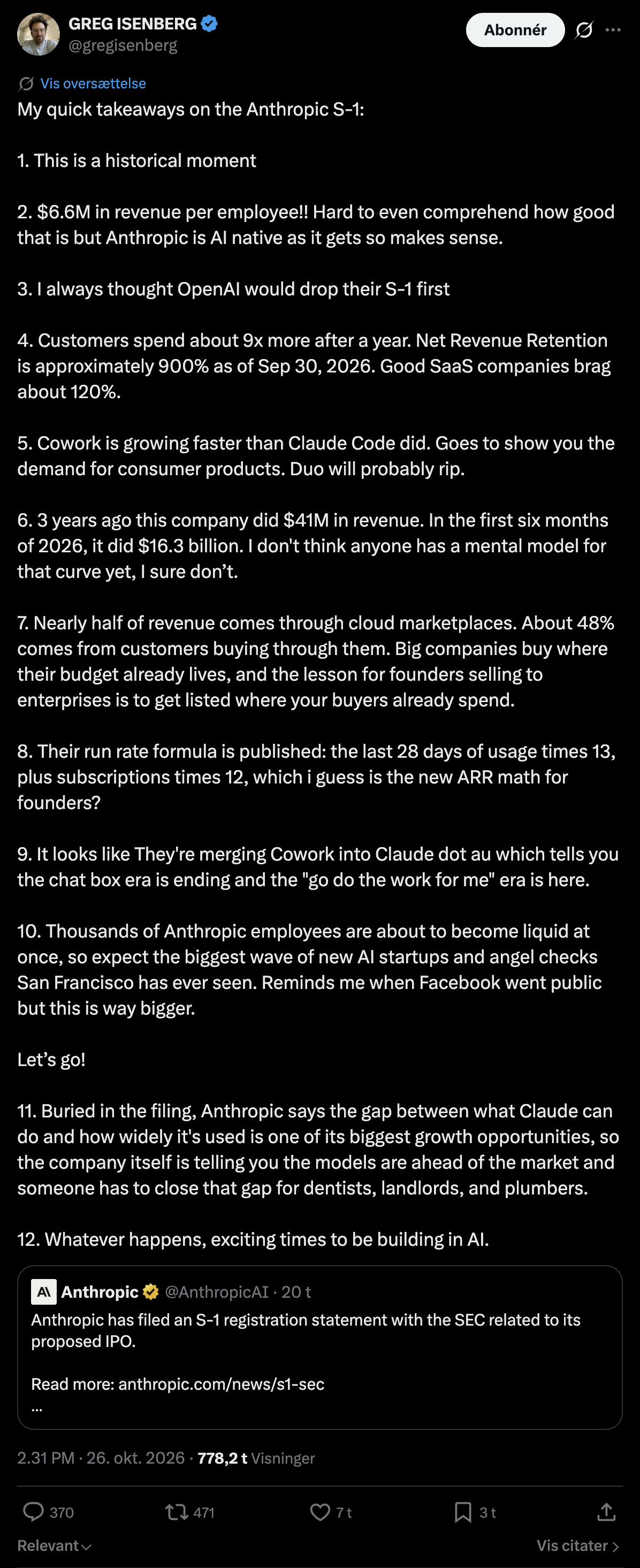 Greg Isenberg's takeaways from Anthropic's S-1, including its cloud marketplace revenue.