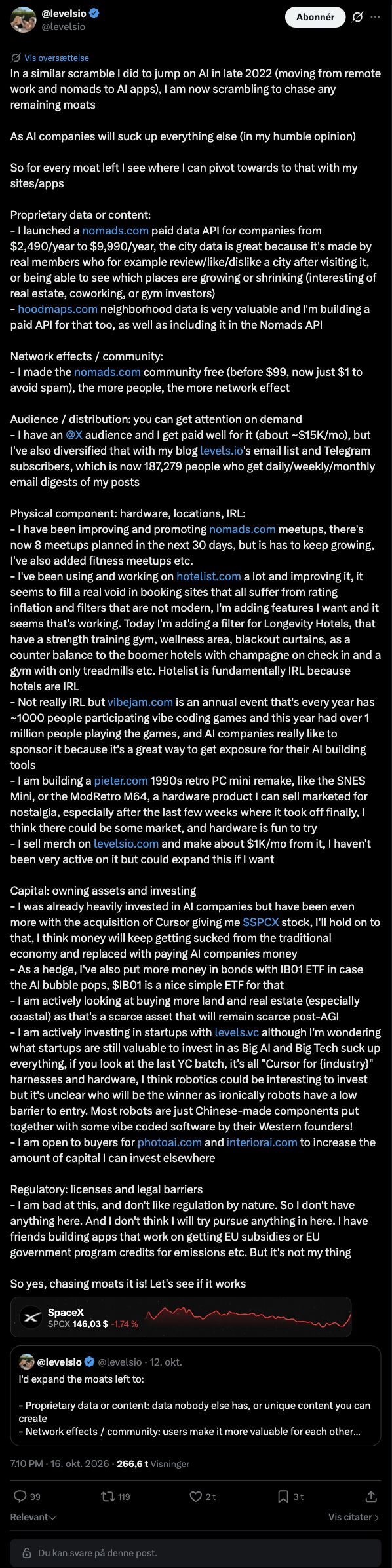 Entire original X post by Pieter Levels, with all paragraphs, final sentence, author, publication date and native attachments