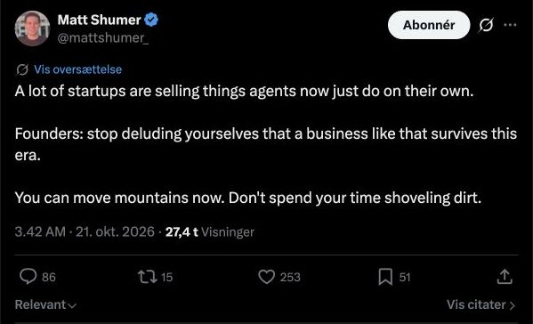 Matt Shumer’s original X post about startups selling work that agents can do.
